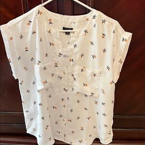 NWT! Ann Taylor White Blouse with Orange and Black Floral Design